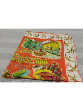 40s 30s California Missions Scarf Birds SAN JUAN CAPISTRANO 1930s MULTICOLOR ART